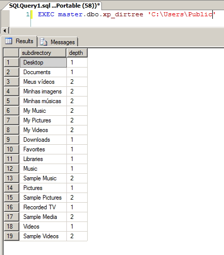 Procedures XP - xp_dirtree