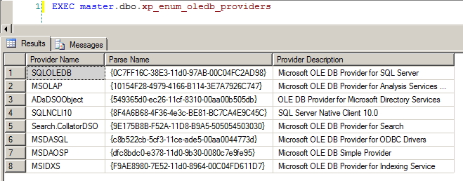Procedures XP - xp_enum_oledb_providers