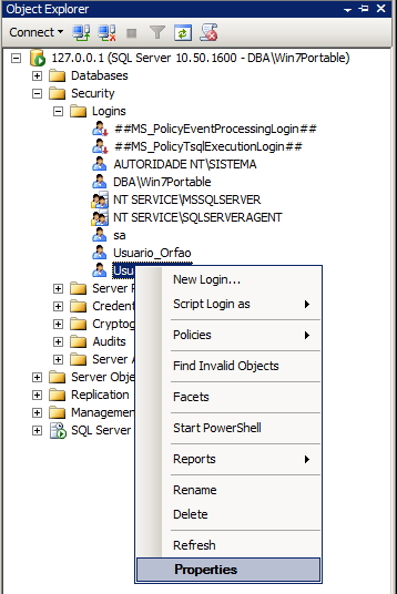 SQL Server - Permissões dos usuários - Interface GUI 5