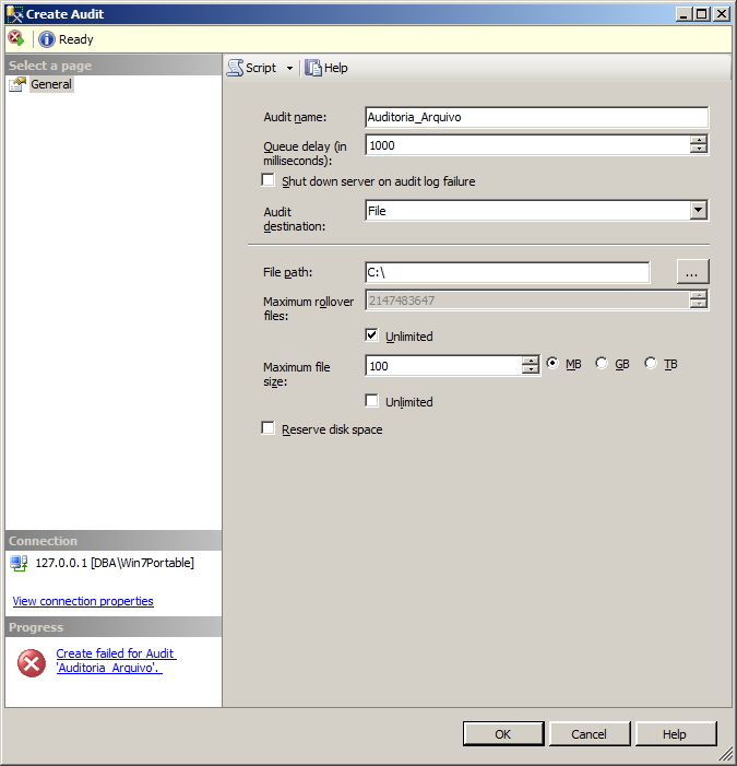 SQL Server - Create Audit