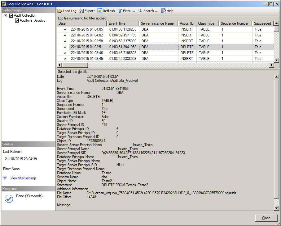 SQL Server - Database Audit Specification View Log