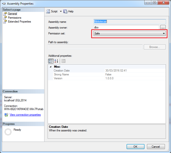 CLR Assembly Properties - Permission Set