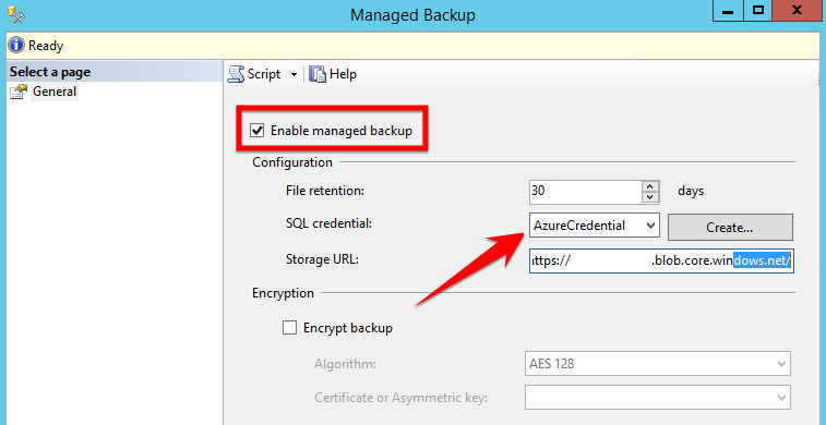 SQL Server 2016 - Managed Backup to Azure