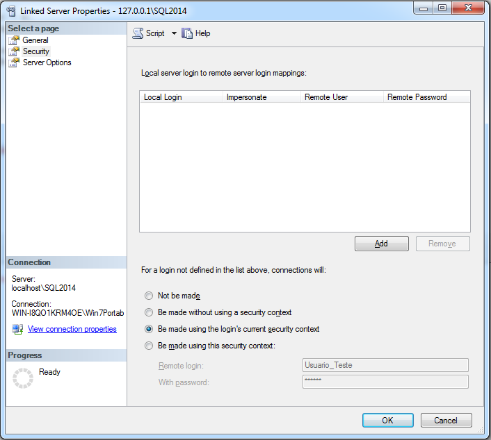 SQL Server - Linked Server Properties Security