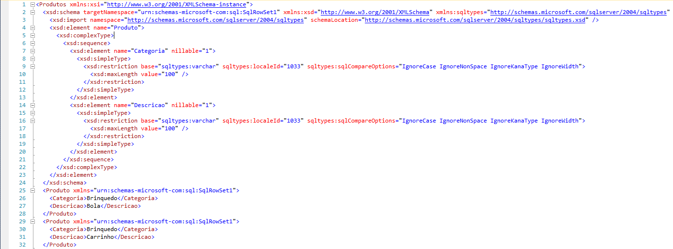 SQL Server - FOR XML AUTO XMLSCHEMA