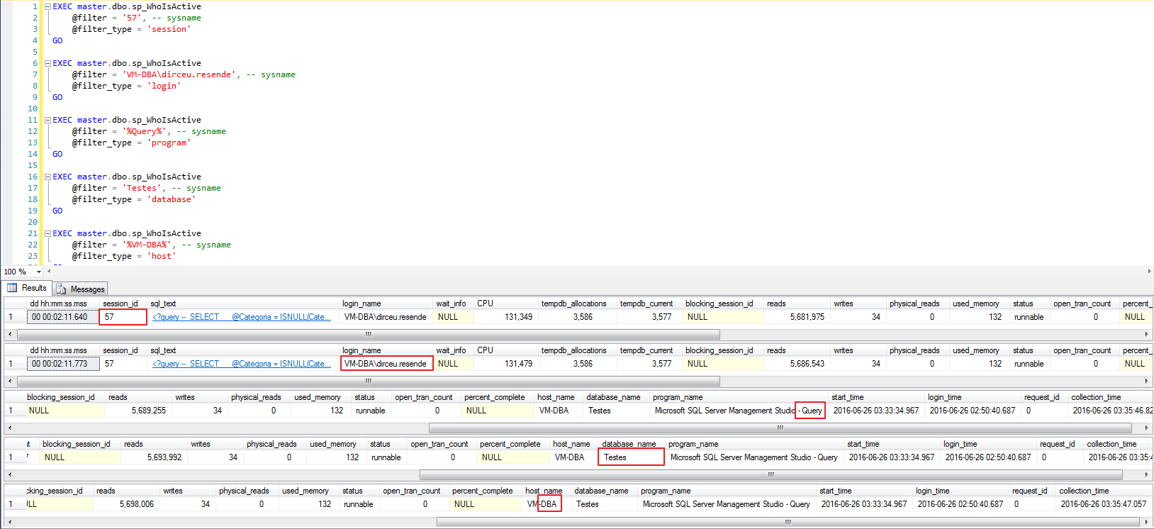 SQL Server - sp_WhoIsActive Filter 1