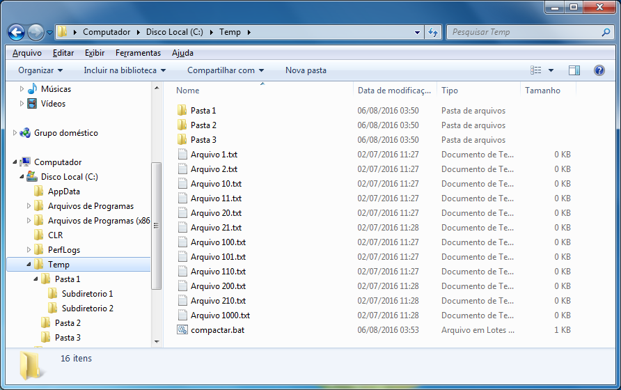 Como compactar arquivos diretórios batch cmd