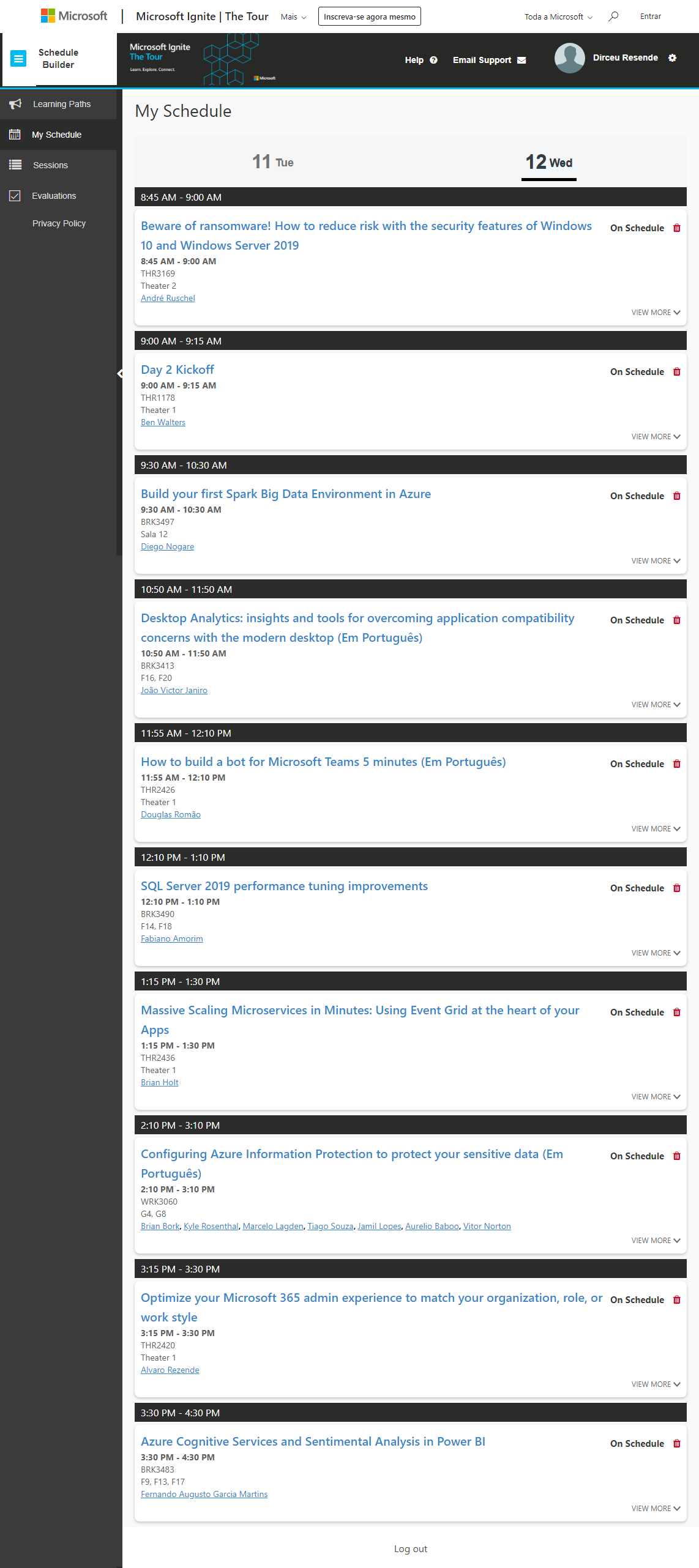 Microsoft Ignite The Tour 2018 - São Paulo - Minha Agenda - Dia 12