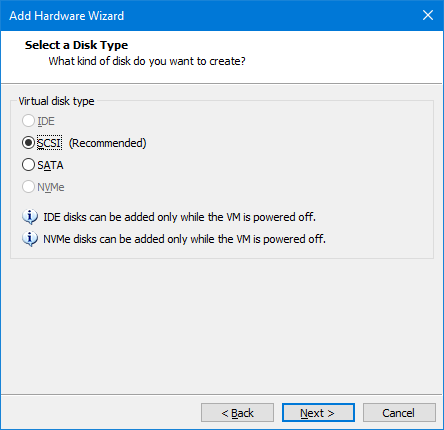 VMware Player (free) - Nenhuma opção para mudar o modo do disco