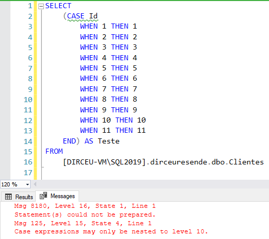 SQL Server - Statement(s) could not be prepared. Case expressions may ...